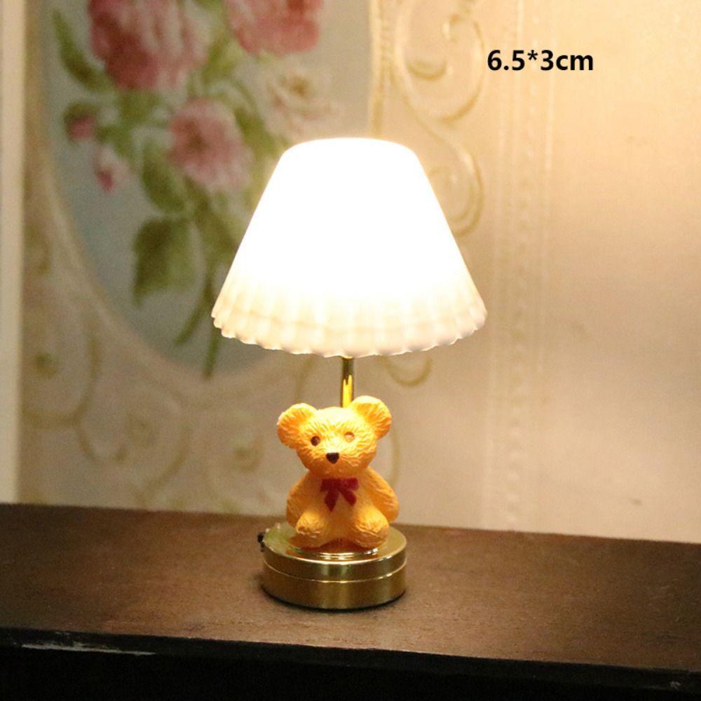 Mini Miniature LED Golden Light 1:12 Home Table Lamp Model Doll House Accessories