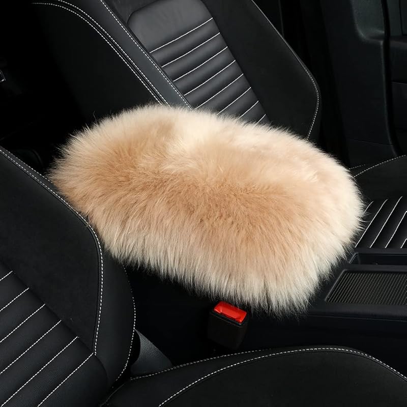 LLB Auto Center Console Cover Pad Universal Fit for SUV/Truck/Car,  Sheepskin Wool Fur Car Armrest Seat Box Cover, Furry Fluffy Auto Armrest Cover