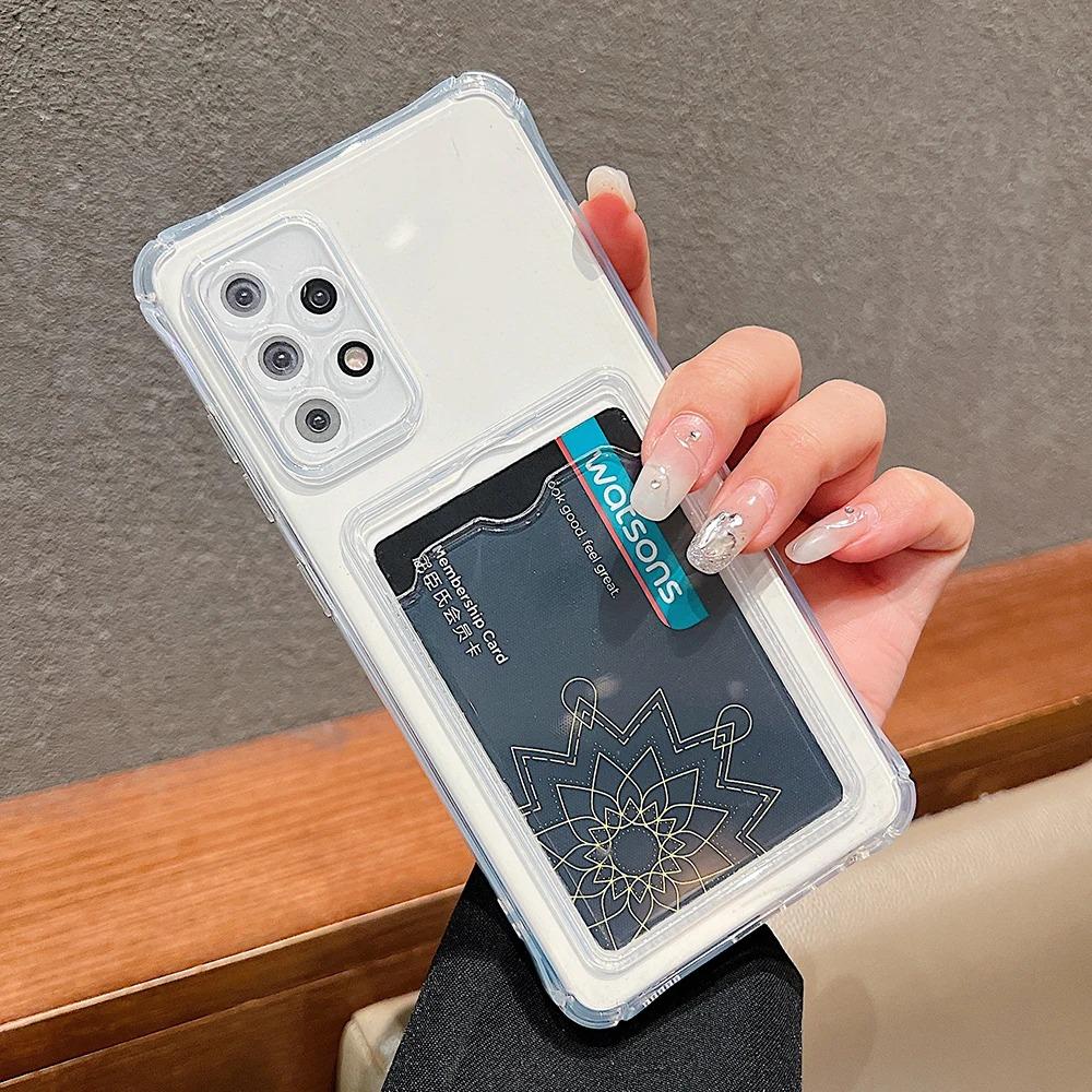 Soft Silicone TPU Four Corner Anti Drop Transparent Protective Phone Case with Card Slot Suitable for iPhone Samsung Xiaomi Redmi OPPO Realme Vivo