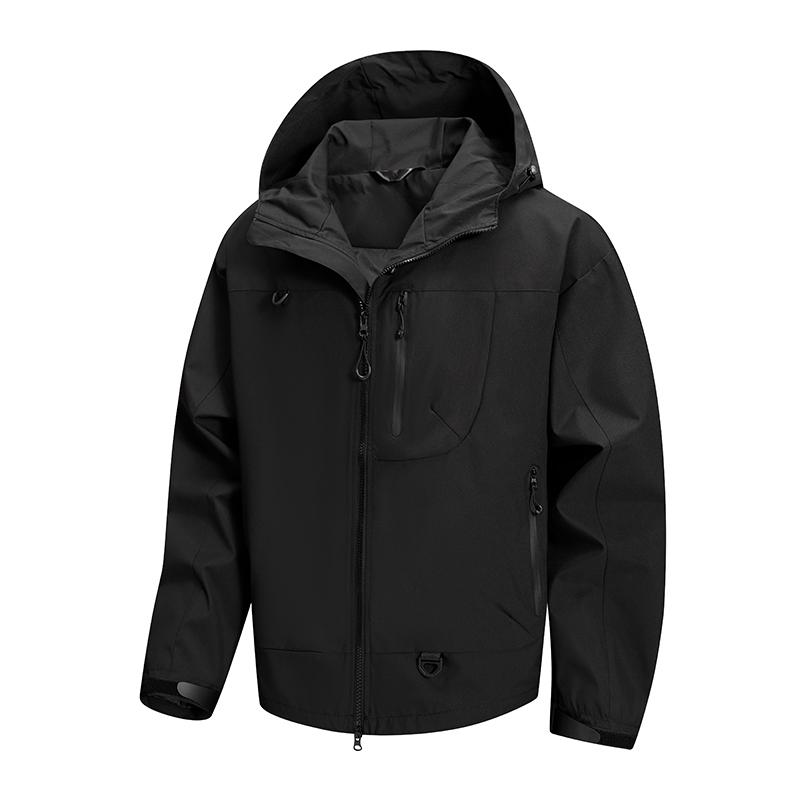 Men s Waterproof Rain Jacket Autumn Lightweight Outer Hooded Outdoor Raincoat Hiking Windproof Jacket Climbing Outdoor Jackets XS чёрный