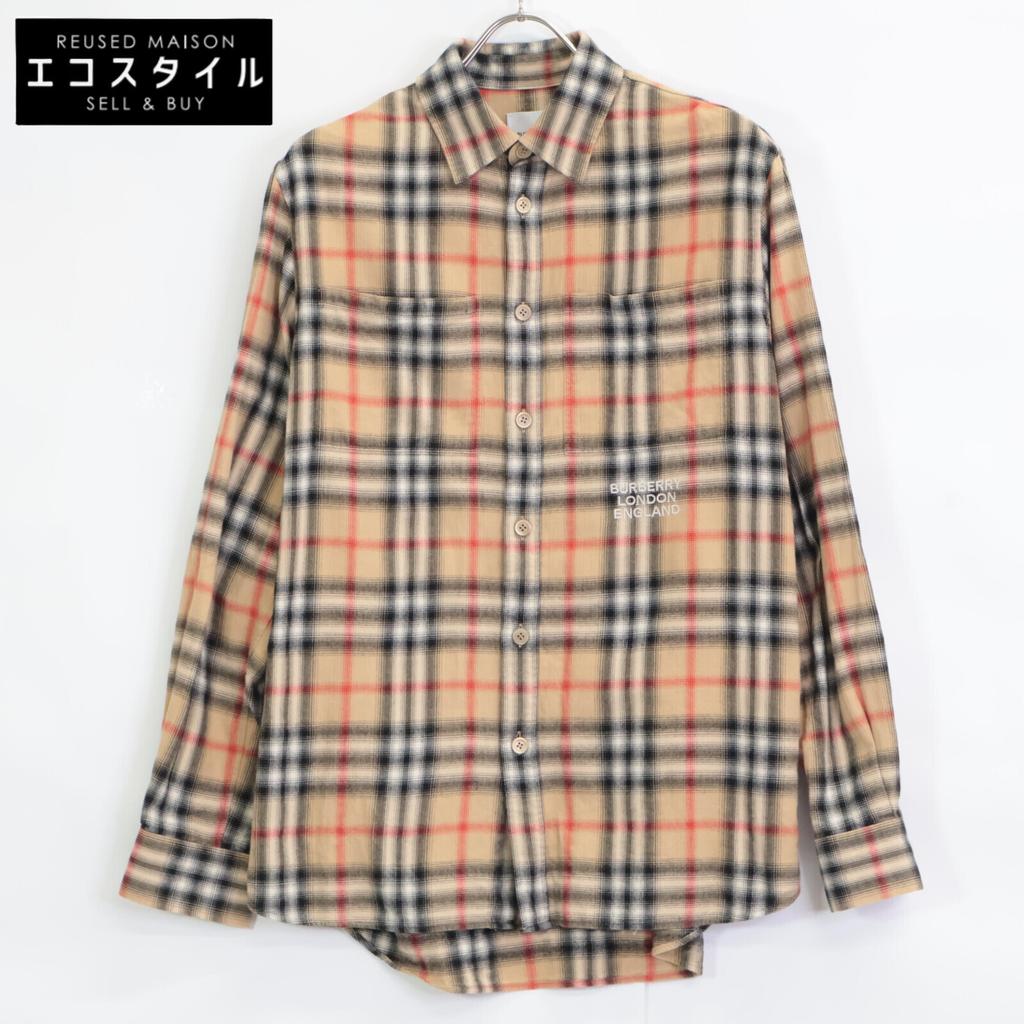 Burberry 21AW 8036773 Logo Embroidered Check BD Shirt Tops S beigeUsed
