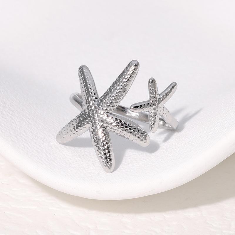 New Bohemia Trendy Gold Color Stainless Steel Ocean Starfish Star Rings for Women Men Personality Summer Beach Jewelry Colorfast