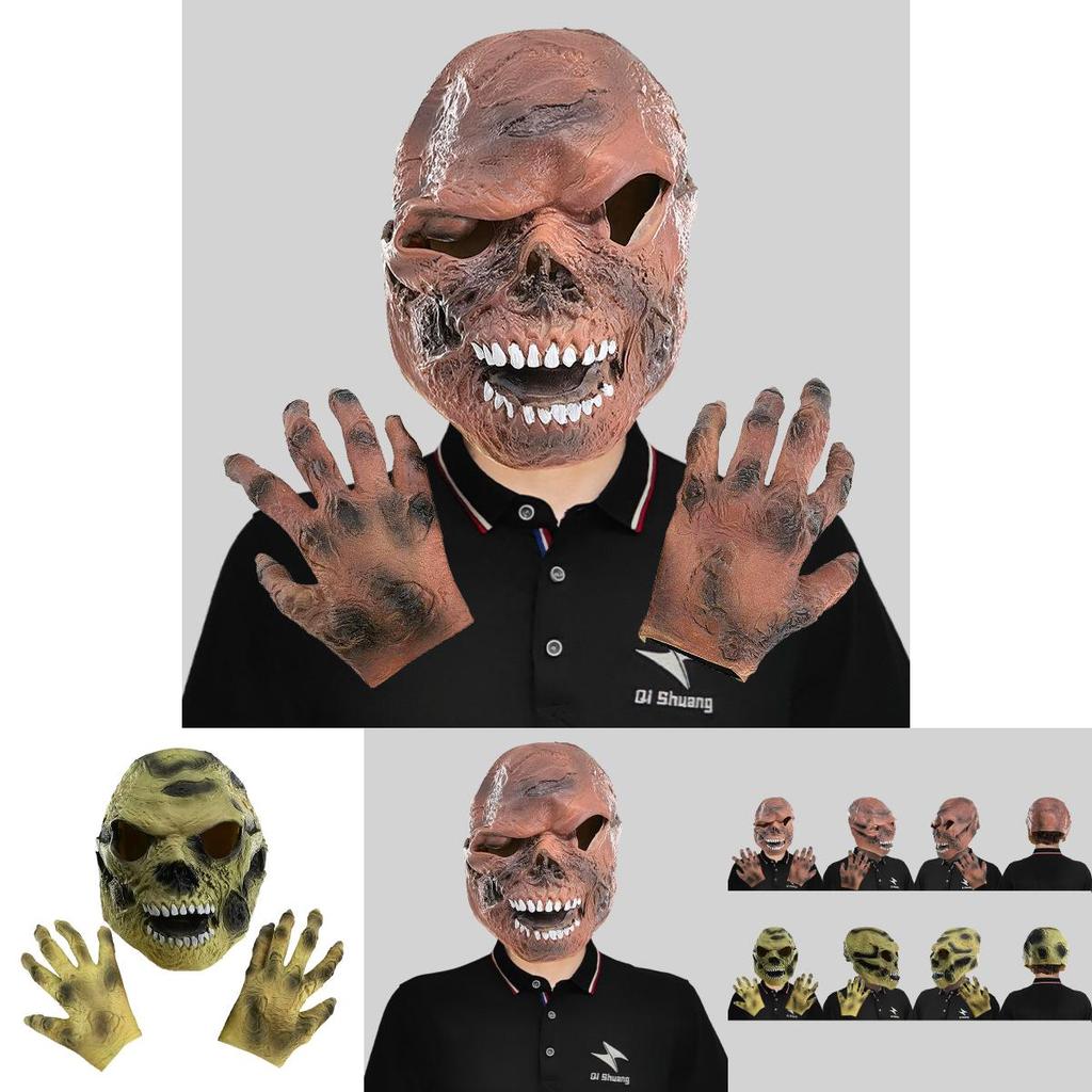 Realistic Skeleton Head Latex Mask And Creepy Costume Gloves For Halloween Events