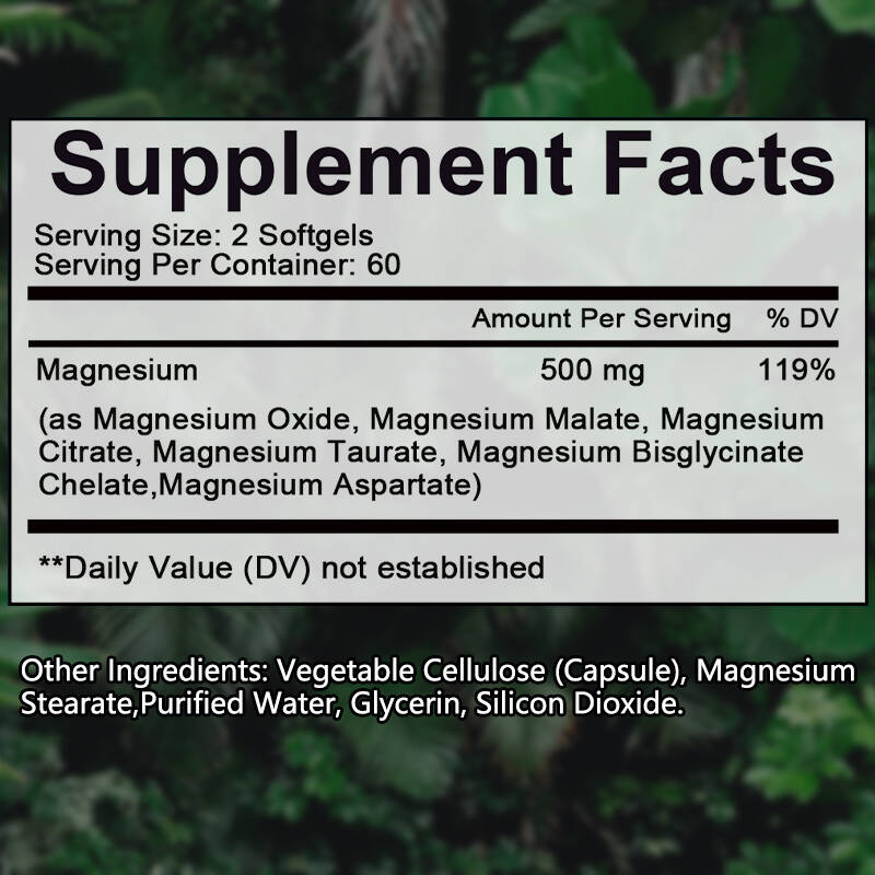 Magnesium Complex 500 mg, Magnesium Taurate, Magnesium Citrate, Magnesium Malate 120 Capsules