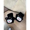 Korean Version of Cute Cartoon Flip Gloves for Women In Winter Warmth Plus Velvet Thickened Half Finger Exposed Finger Windproof Riding Gloves