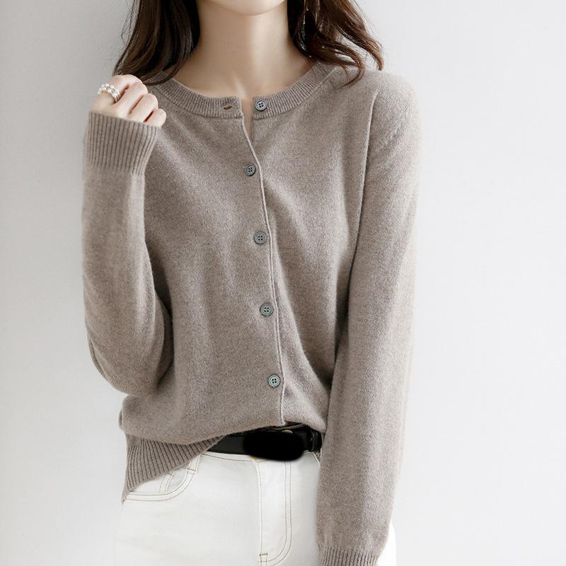 Women Single Breasted Chic Cardigan Fashion Solid Color Long Sleeve Round Neck Autumn Winter Sweater Casual Office Lady Jumpers