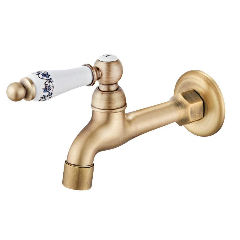 Washing Machine Faucet Gold Outdoor Garden Faucet Wall Moutned Brass Ceramic Handle Single Cold Mop Tap