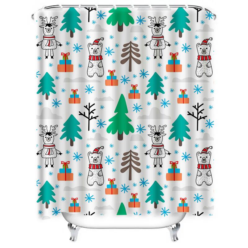 TU Festive Christmas Bear Shower Curtain Waterproof Holiday Forest Animals Cute Holiday Decor Bathroom Fabric Backdrop Christmas