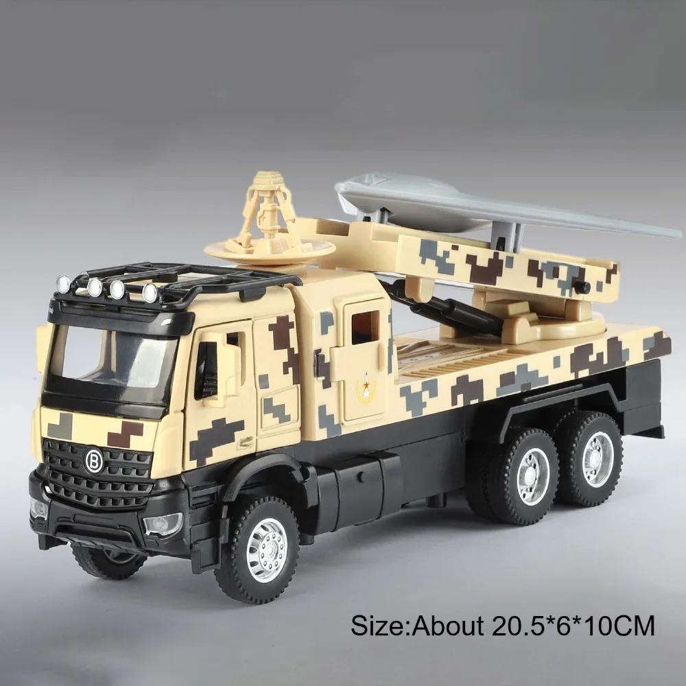 1:32 Military ATTACK-11 Drone Launch Car Tank Transport Model Toy Diecast Metal Doors Opened Sound Light Models for Kids Gifts