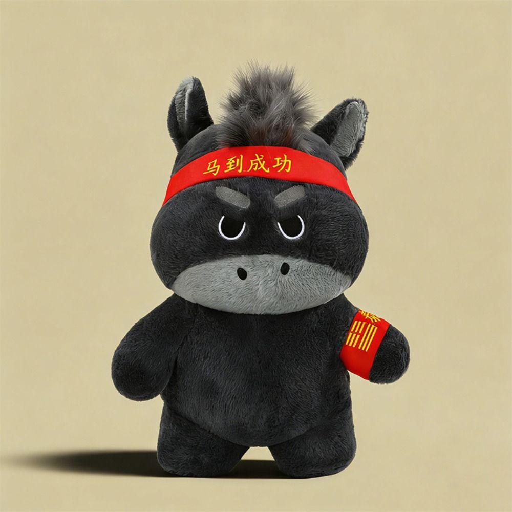 Cute Design Lucky Horse Figurine Black Color Zodiac Pony Figurine Horse Plush Doll  New Year Gift