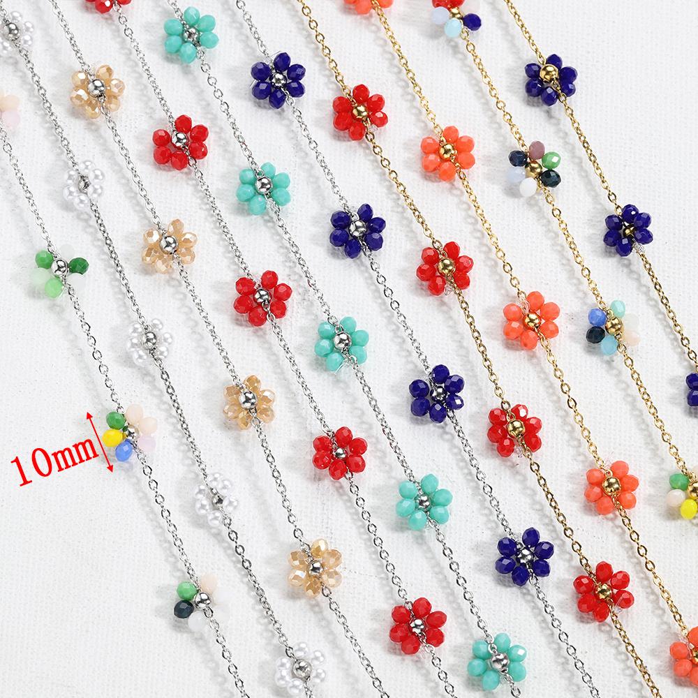 1Meter Stainless Steel Daisy Flower Imitation Pearl Beaded Chains for Necklace Bracelet Jewelry Making DIY Chain Supplies