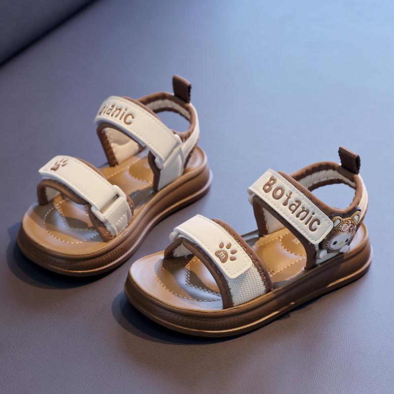 

2025 Summer Kids Open-Toe Velcro Sandals - Cute Kitten Design for Boys & Girls 5 pairs, Sizes 26-30 хаки