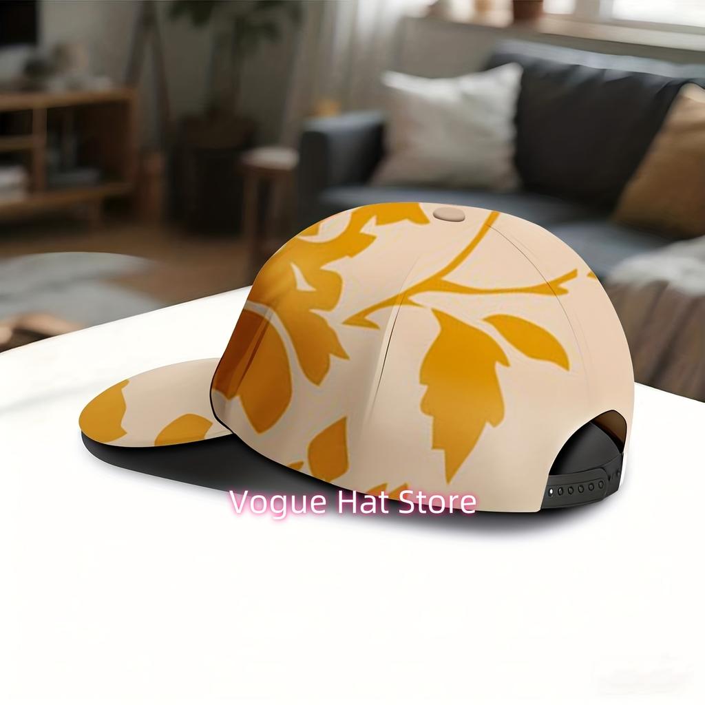 Men'S & Women'S Vintage Yellow Rose-Printed Baseball Cap With Full-Body Flower Pattern, Adjustable Unisex Sun Hat For Spring Sum