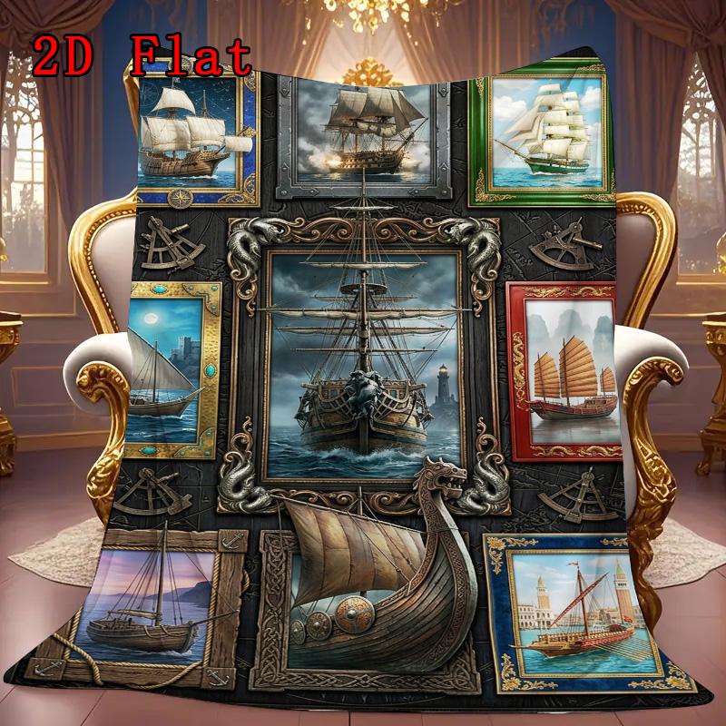 Maritime Legacy Adventure 2D Flat Pattern Flannel Blanket, High quality All Seasons, Home Decor, Warmth and Comfort, Perfect for Christmas Gifts.