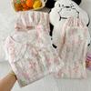 High Sense Romantic Flower Wind Casual Summer Doll Collar Lace Cloud Cotton Pajamas Women'S Three-Piece Set
