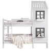 [29590567WAA]Bunk Bed with Handrail and Window, House Bed, Children's Bed with Fall Protection and Guard Rail, Pine Frame, White (90x200cm)