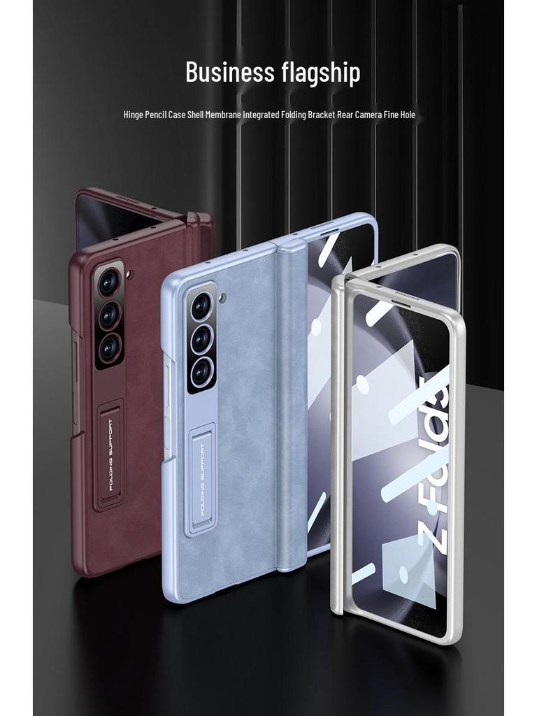 Samsung Z Fold5 Leather Case: Magnetic Hinge, Full Coverage, Stand, Cross-Border Protection