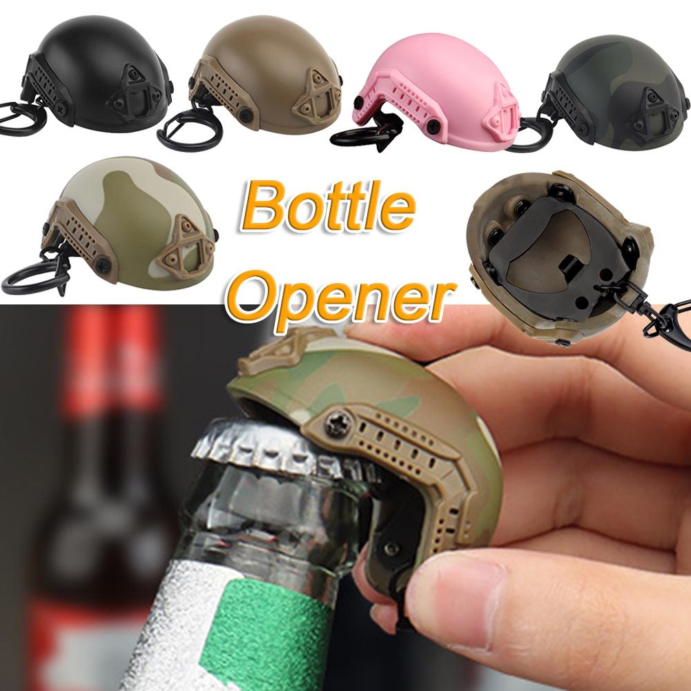 Mini Helmet Bottle Cap Opener Keychain Hiking Camping Portable Helmet Shaped Tactical Bottle Opener Tools Military Charm