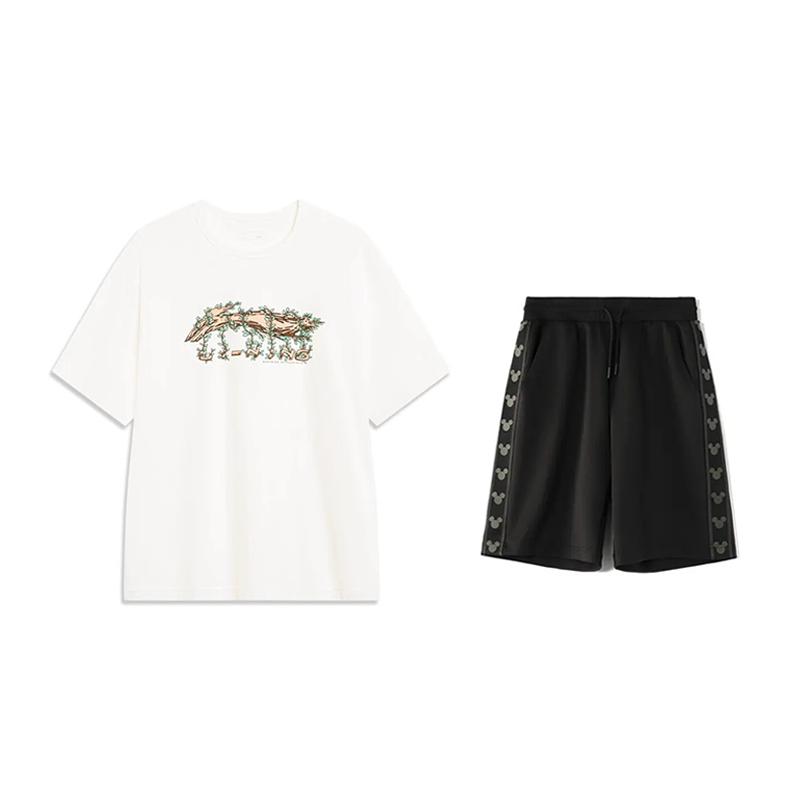 

Li-Ning Vine Logo Printed Round Neck Short Sleeve Comfortable Fashion Casual Sports Suit Unisex suit AHSU973-1+YKSV129-2