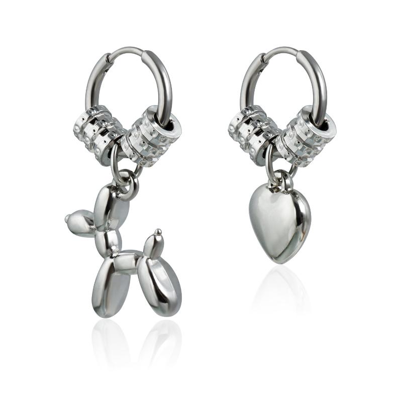Punk Silver Color Asymmetry Flower Hoop Earrings For Women Fashion Red Zircon Heart Earrings Party Jewelry Accessories Gifts