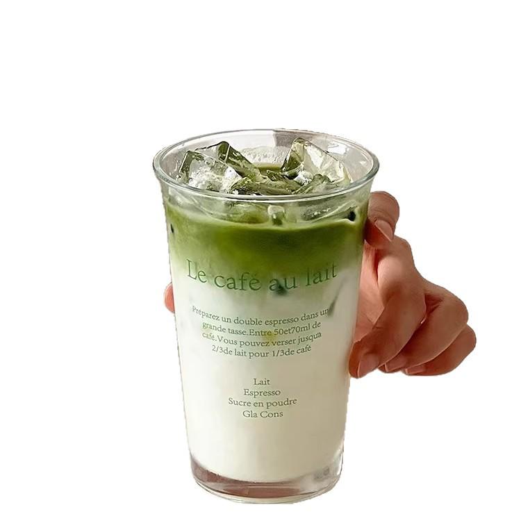 Trendy Clear Glass Cup with Letter Print for Juice, Milk, and Coffee