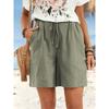 Women's Spring Summer Linen Solid Color Shorts Casual Sports Women's Shorts Three-quarter Pants with Drawstring Shorts