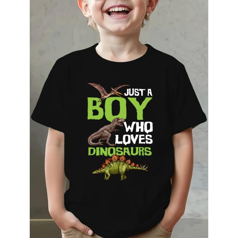 European sizes Children Summer Fashion Boys' Short-Sleeve T-Shirt "JUST A BOY WHO LOVES DINOSAURS" Dinosaur Print Casual Top NY-DX4221-4222