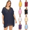 Vestido de praia feminino grande feito à mão com decote em V e cor sólida