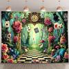 Alice In Wonderland Wall Tapestry Fantasy Forest Garden Decor Chess Path Rose Clock Alice Theme Room Decoration 2D Flat Print