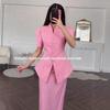 2025 Summer European & American Slimming Button Top & Color-Block Long Skirt Set for Women