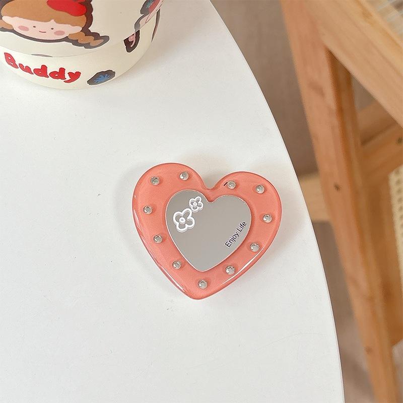Love Small Mirror Mobile Phone Airbag Holder Adhesive Rhinestone Adhesive Telescopic Folding Desktop Lazy