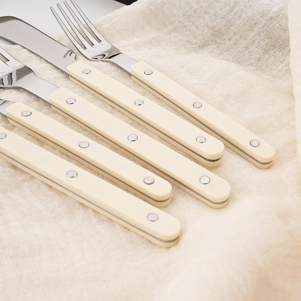 16 Pieces Color Handle Flatware Eating Utensils, Stainless Steel Tableware Rivet ABS Handle Design, Knives Forks Spoons for Home, Service for 4