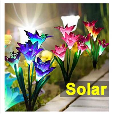 Outdoor Solar Lights With 4 Lily Flowers Ip65 Waterproof Adjustable For Garden Pathway Patio