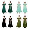 Regency Style Long Dress With Bubble Sleeves In Multiple Colors For Historical Reenactments And Events