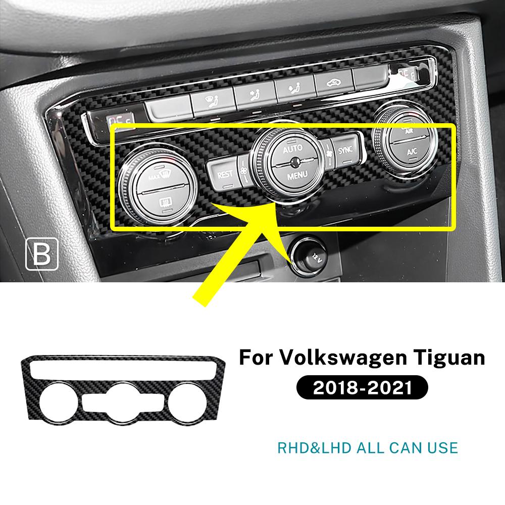 For Volkswagen VW Tiguan AD1 mk2 2018 2019 2020 2021 Real Soft Carbon Fiber Glossy Black Sticker LHD RHD Car AC Switch Panel