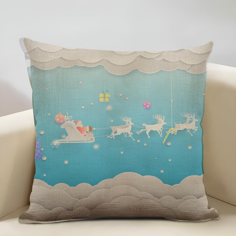 Niedlicher Weihnachts-Kissenbezug Haushaltsdekoration Leinen Sofa-Kissenbezug: Hautfreundlich & Atmungsaktiv Mit Unsichtbarem Reißverschluss