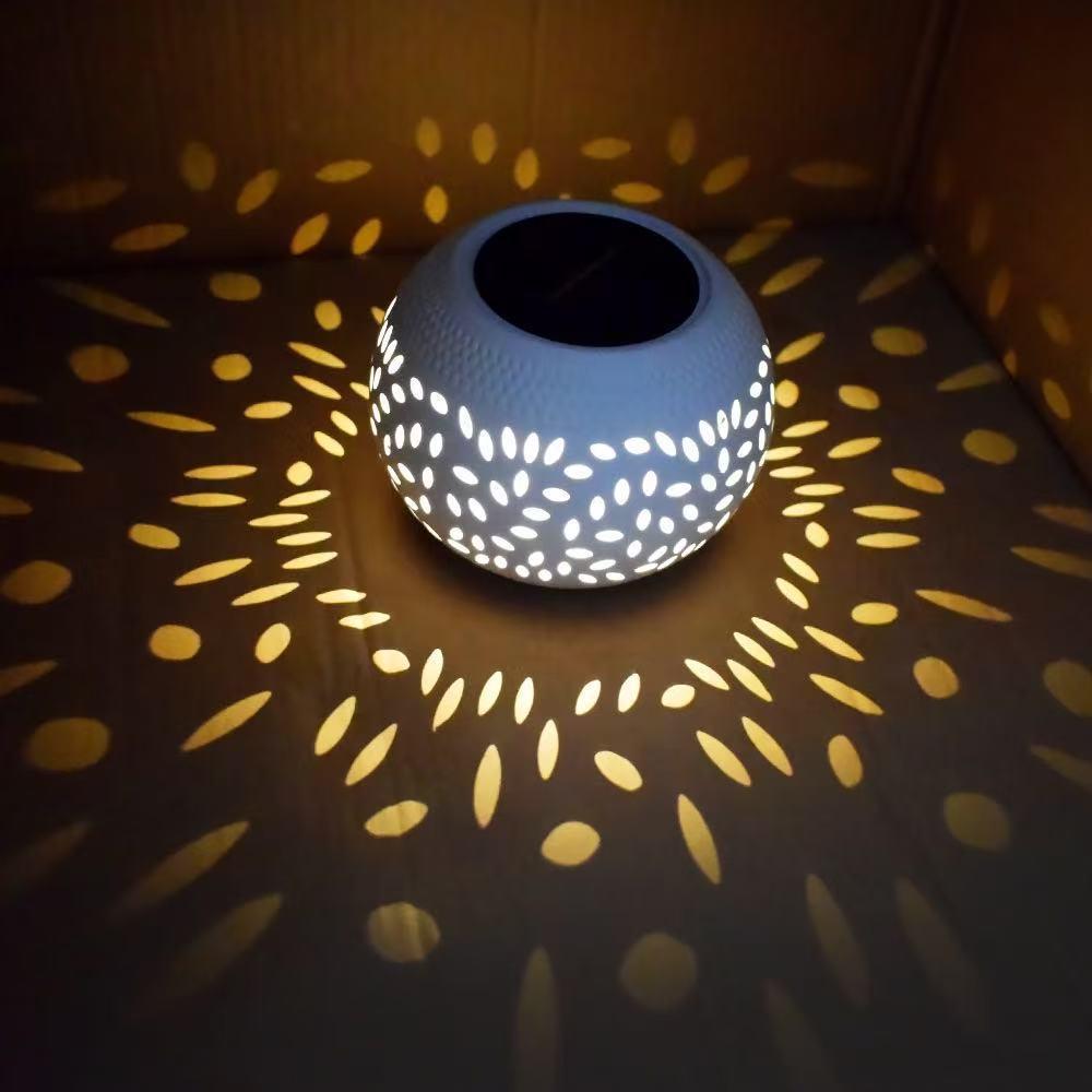 Iron Solar Outdoor Lamp – Hollow Design for Garden, Courtyard, and Camping Decor