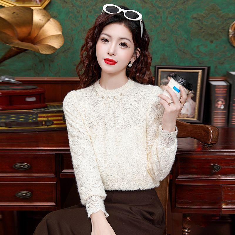 Thickened Lace Shirt, Stylish and Warm, Thick and Fashionable, with Down Thickened Base Shirt for Autumn and Winter, Inner Wear for Women.