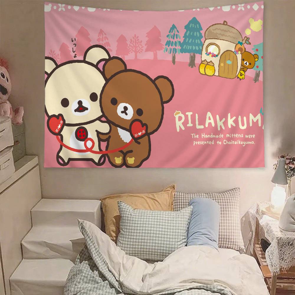 Cute RRilakkuma Tapestry Wall Hanging Tapestry Art Deco Blanket Curtain Hanging At Home Bedroom Living Room Decor