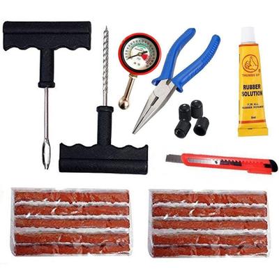 (Tubeless Tyre Puncture Kit with Piller and Cars, Bikes Puncture Repair Kit. (1Pcs Reamer+1Pcs Probe+1Rubber Glue+10Pcs Strips+1Pcs Nose Plier+1Tire
