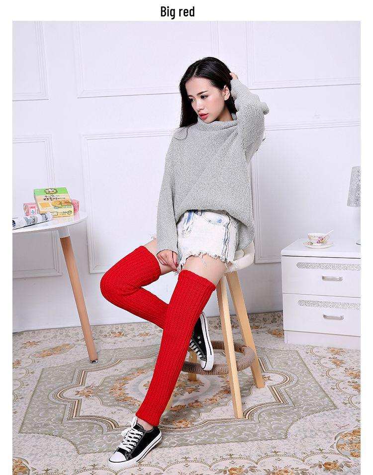 70cm Extra Long Thick Knitted Red Wool Leg Warmers for New Year and Christmas