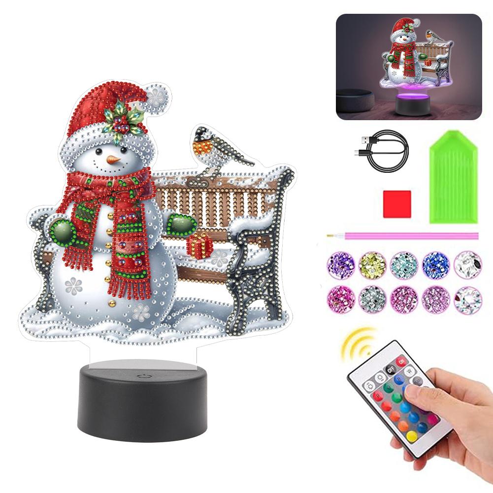 Acrylic Double Sided Christmas Snowman Multifunctional Diamond Night Lamp Decorative DIY 5D Diamond Lamp Rhinestones LED Light