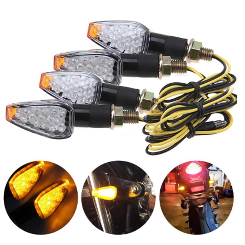 Universal 12V Motorcycle LED Turn Signals Long Short 14LED Turn Signal Indicator Lights Blinkers Flashers Amber Lamp