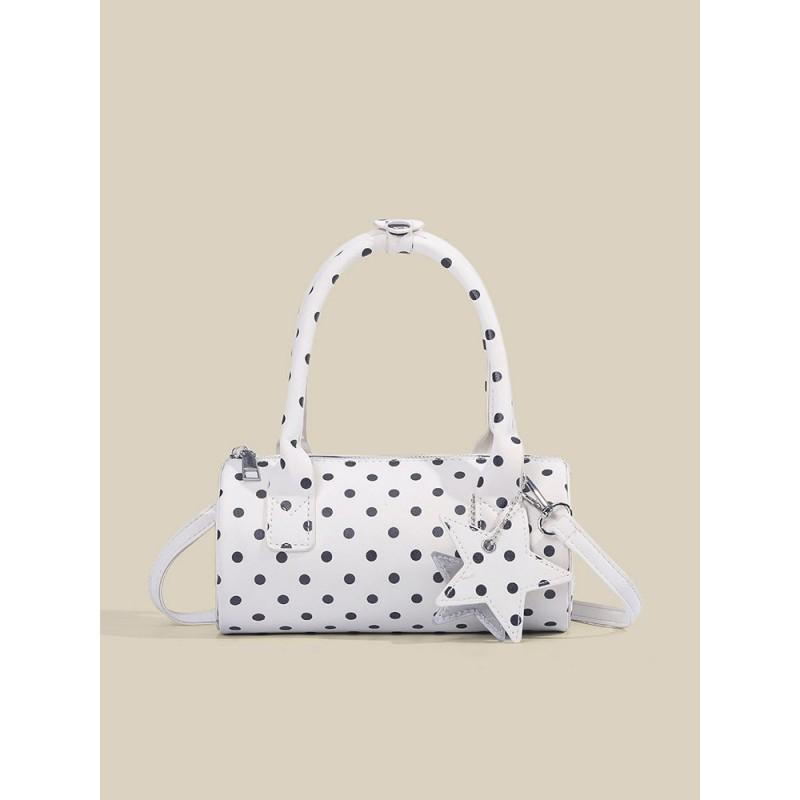 Sweet Polka Dot Mini Shoulder Bag Women Casual Crossbody Purse Urban Chic Round Tube PU Handbag