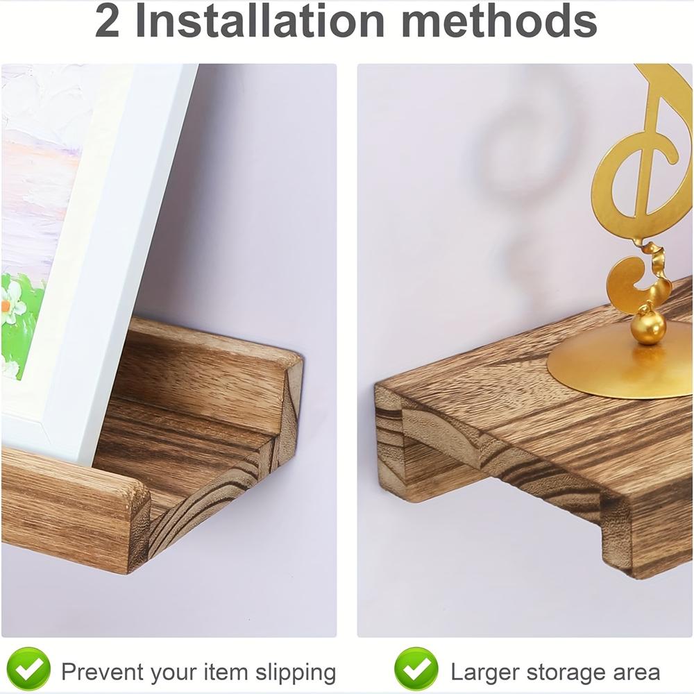 Wood Floating Shelves for Wall Set of 2 Living Room Decor Wall Mounted Display Shelves Shelves with Lip Bedroom Ledge Shelf