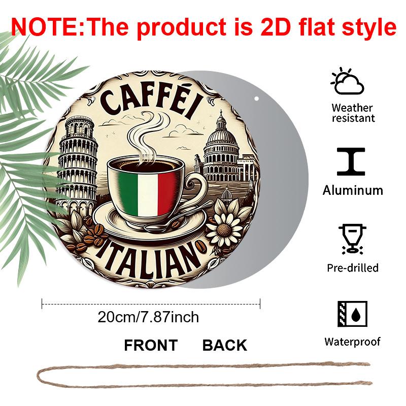 2D Flat, 1pc Caffe 7.87X7.87Round Aluminum Sign, Rome Landmarks Round Aluminum Sign, Italian Coffee Metal Tin Sign - European Style Rustic Metal Wall