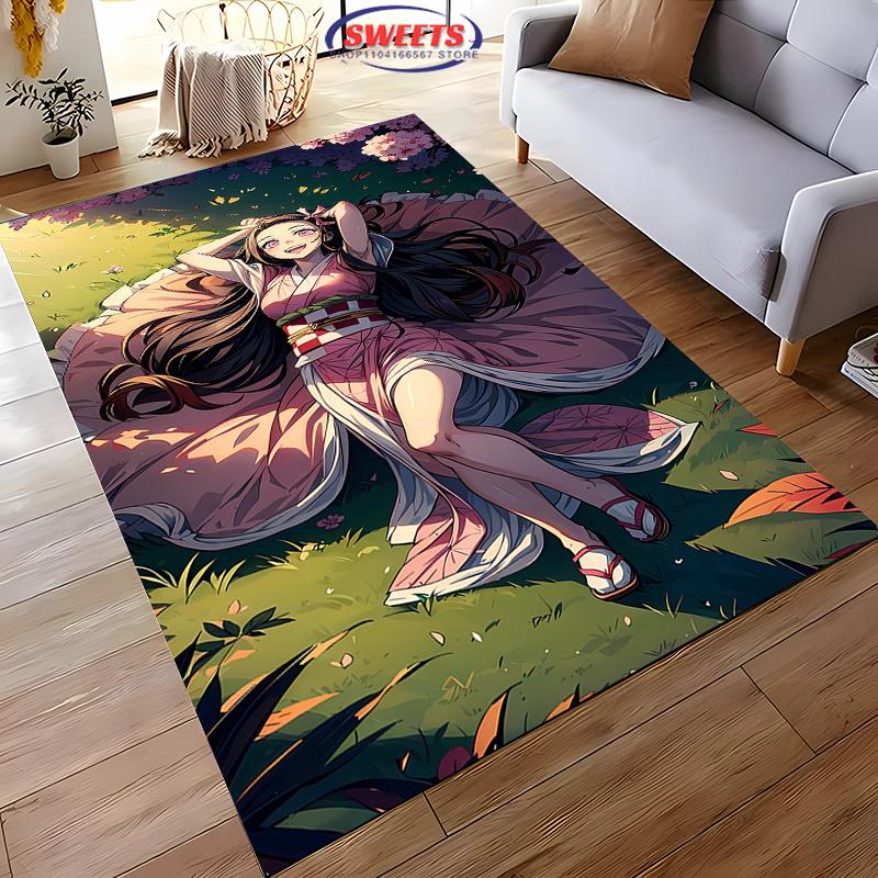 NO.2 Classic Demon Slayer Kamado Nezuko Theme Carpet,Living Room Bedroom Office Kid Room of Choice,Non-slip Machine Washable Mat