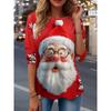 Women's Santa Claus Printed Christmas Theme Crew Neck Long Sleeve T-shirt Casual Comfortable Polyester Christmas Party Pullover