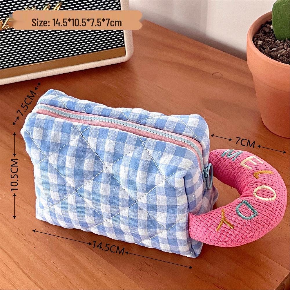 

Plaid Embroidered Handbag: Multifunctional Makeup & Pencil Storage Bag for Students