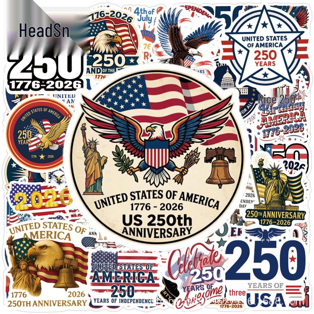 USA 250th Anniversary Stickers: 55 Sheets for Water Cups & Skateboards